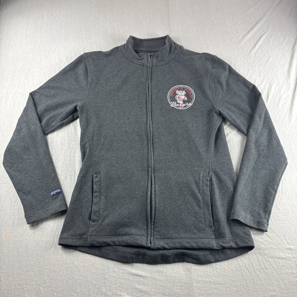 University Wisconsin Badgers Pullover Womens L Gray Zip Up Sweatshirt Sweater